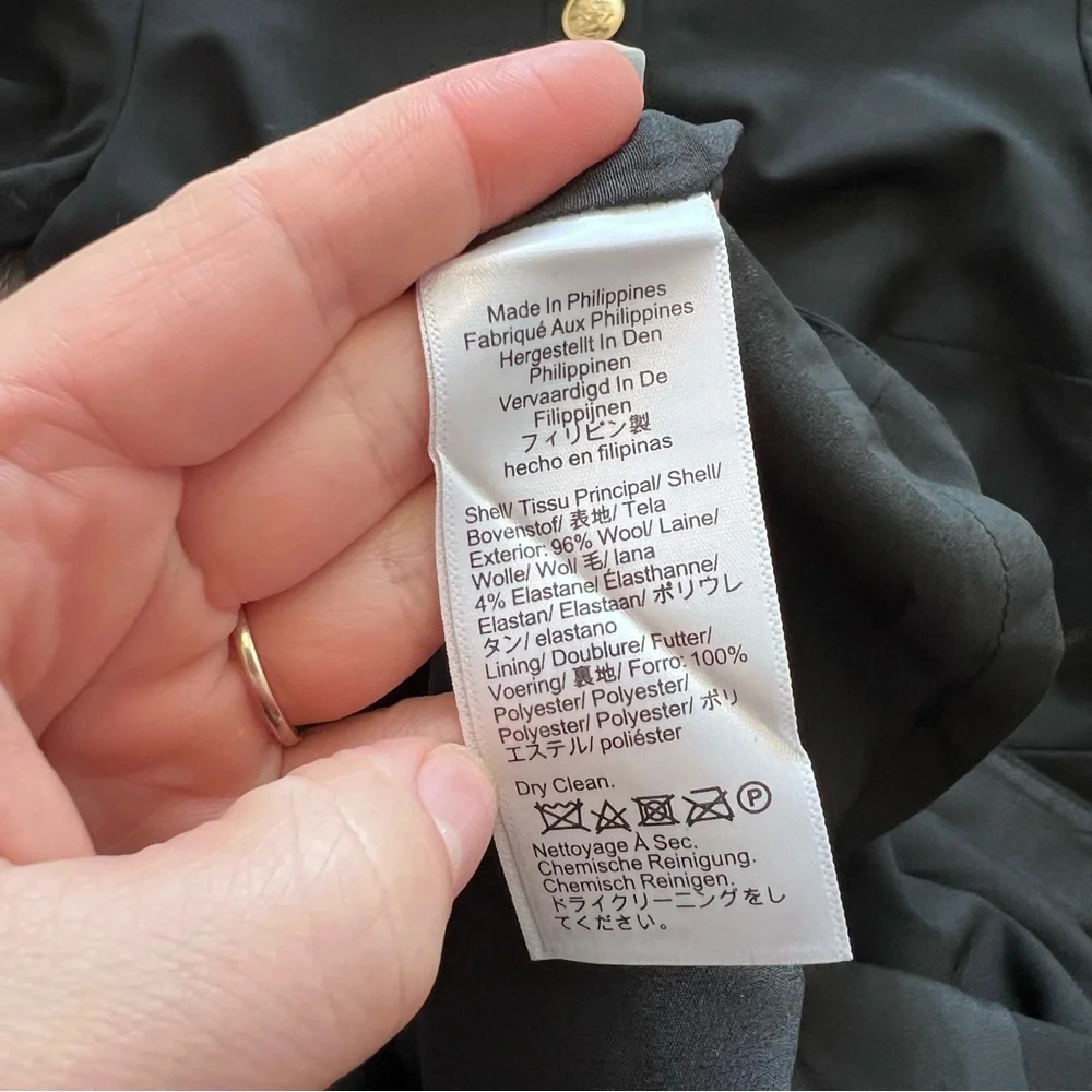 J. Crew Italian wool collared sheath dress bi stretch black‎ gold buttons